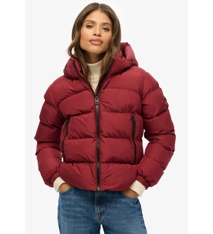 Superdry para mujer. W5011996A Chaqueta acolchada con capucha Stanton rojo (L), Casual, Poliéster
