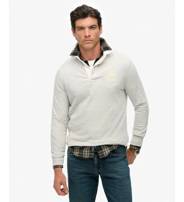 Superdry para hombre. M6010916A Polo Vintage Athletic Rugby gris (L), Casual, Algodón, Manga larga