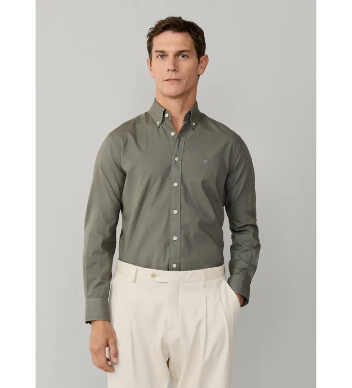 Hackett London para hombre. HM3010539 Camisa oxford fit tailored verde (L), Casual, Fiesta, Algodón, Clásico, Manga larga