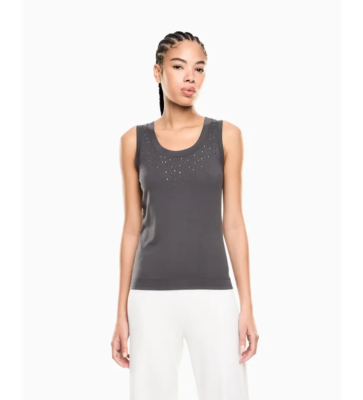 EA7 para mujer. 7W001014_AF13919 Camiseta de tirantes en mezcla de viscosa Precious gris (L), Casual, Deportivo, Sin mangas / Tirantes