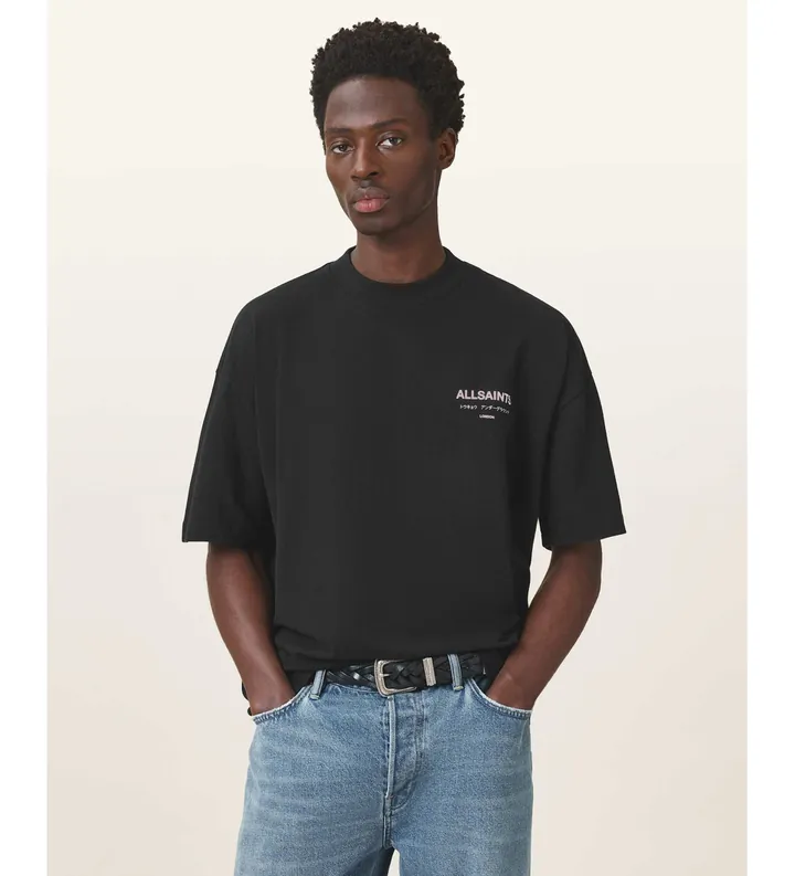 ALL SAINTS para hombre. M071PB Camiseta Underground (M), Negro, Casual, Algodón, Manga corta