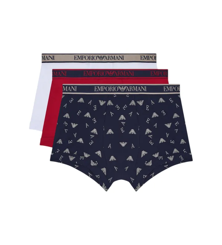 Emporio Armani para hombre. EM000370_AF20669 Set 3 Bóxers Core marino, rojo, blanco (L), Homewear, Algodón