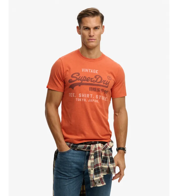 Superdry para hombre. M1012216A Camiseta Heritage Relaxed naranja (L), Casual, Algodón, Manga corta