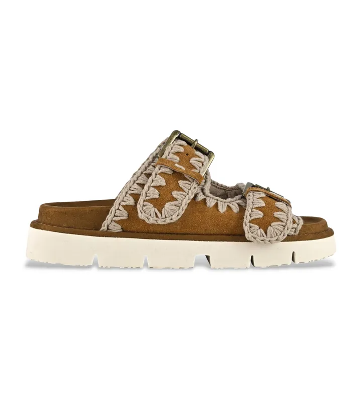Mou para mujer. MU.SW461005A Sandalias de ante Bio two buckles marrón (36), 1 a 3cm, Ninguno, Casual