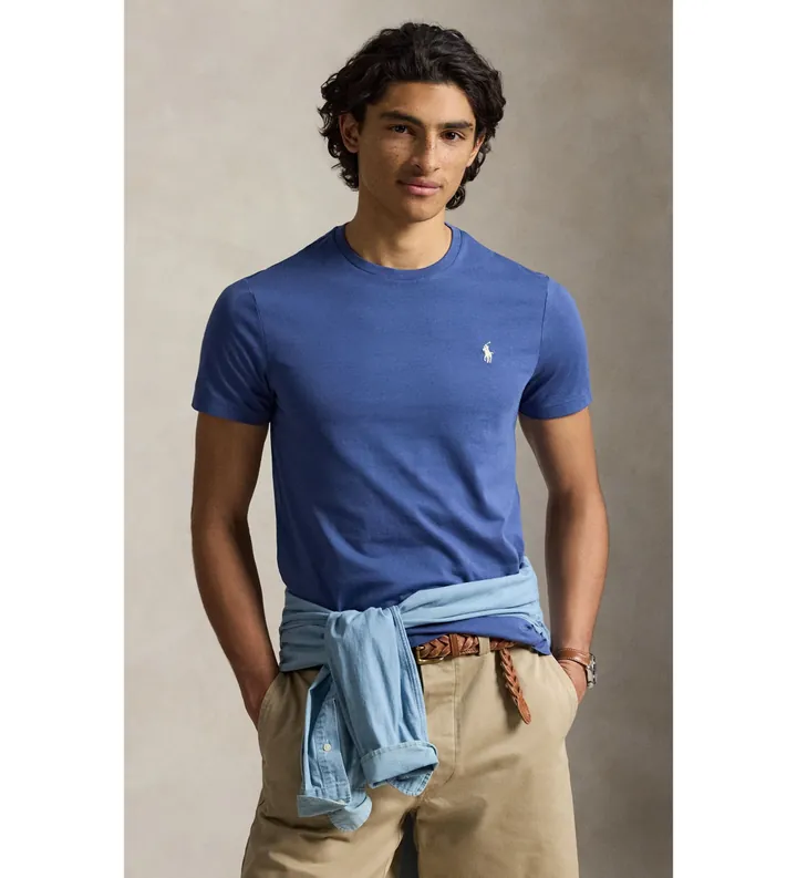 Polo Ralph Lauren para hombre. 710671438427 Camiseta de punto Custom Slim Fit marino (S), Azul, Casual, Algodón, Manga corta