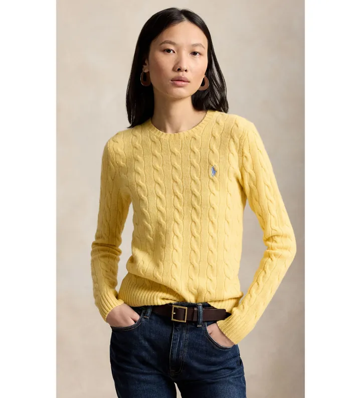 Polo Ralph Lauren para mujer. 211971865007 Jersey de lana y cachemira amarillo (L), Casual, Manga larga