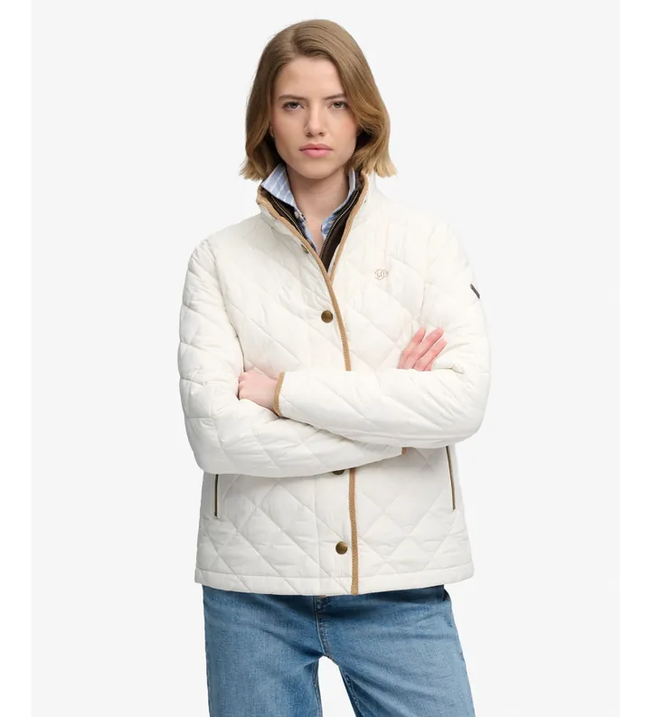 Superdry para mujer. W5012040A Chaqueta Forrada Estate Country blanco roto (L), Casual, Poliéster