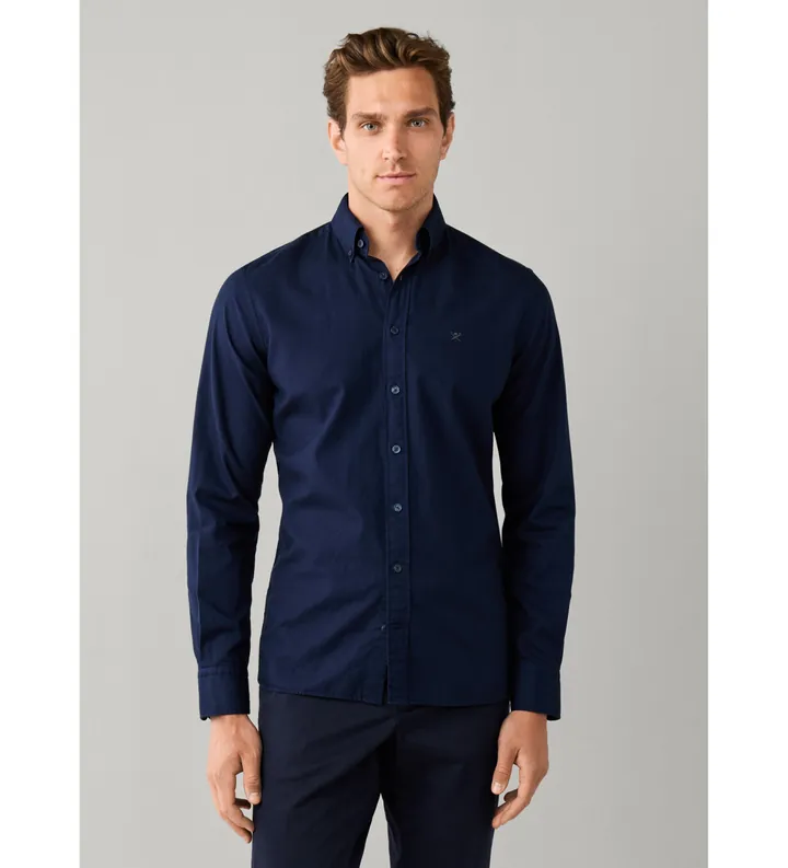 Hackett London para hombre. HM3010835 Camisa Essential Dyed marino (L), Casual, Algodón, Manga larga