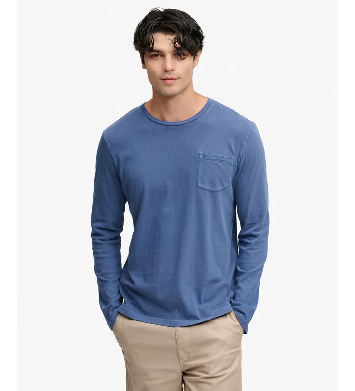 Superdry para hombre. M6010964A Camiseta Cotton Linen Pocket azul (L), Casual, Algodón, Manga corta