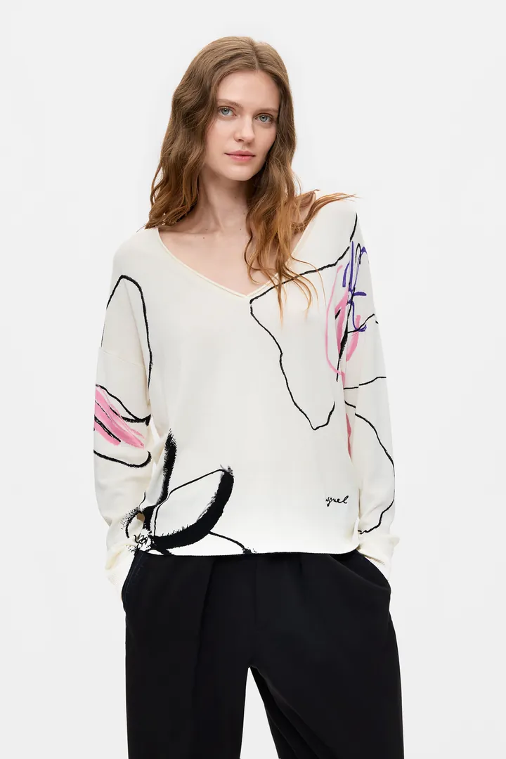 Desigual, Jersey espampado fino, Mujer, Blanco, L