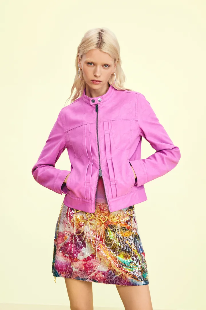 Desigual, Chaqueta efecto piel, Mujer, Poliuretano, Rojo, L
