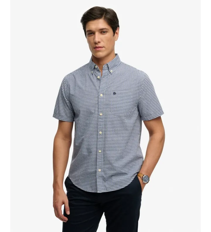 Superdry para hombre. M4011108A Camisa Preppy Poplin azul (L), Casual, Algodón, Manga corta