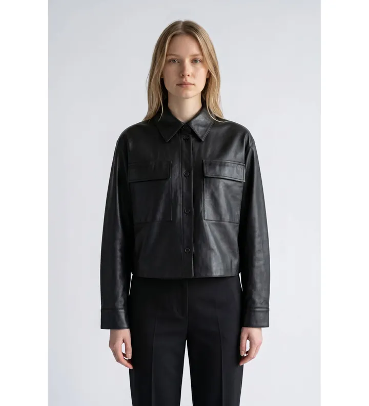 Weekend Max Mara para mujer. 2625446021650 Chaqueta de Cuero Piovra negro (36), Casual, Piel