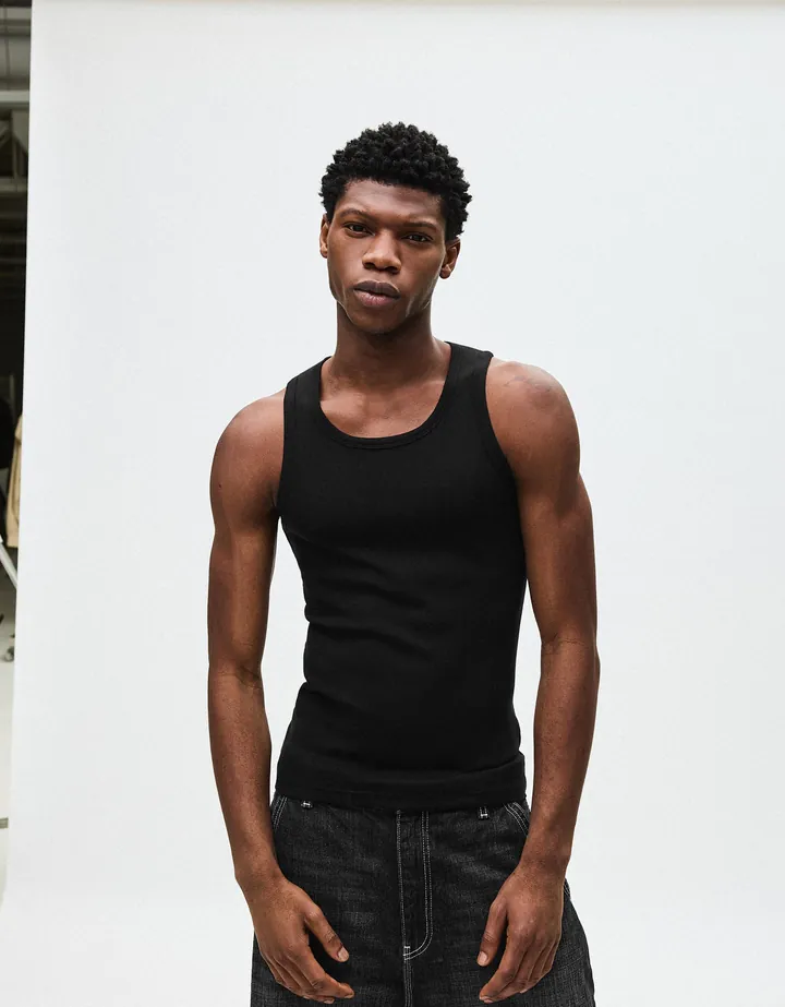 Bershka Camiseta Tirantes Rib Hombre L Negro