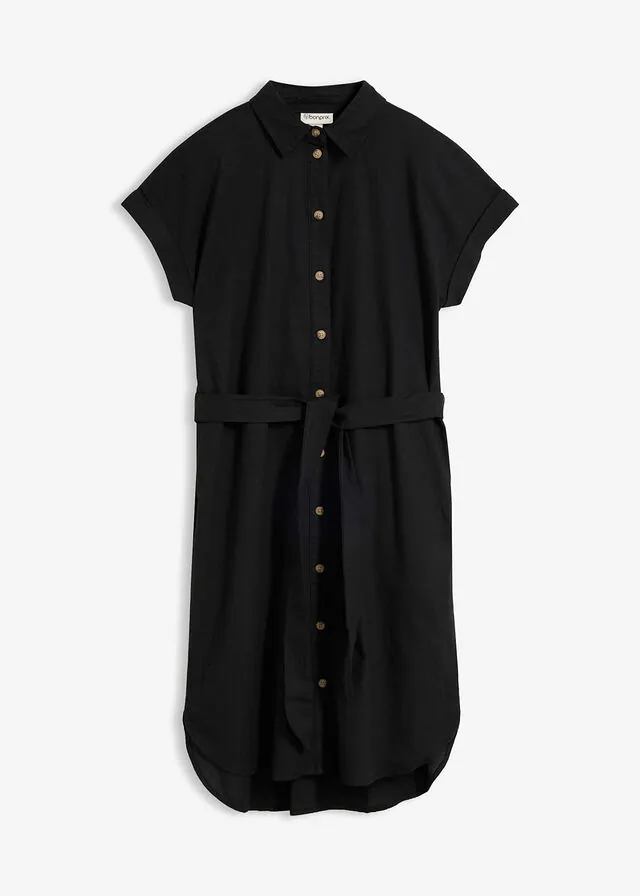 Vestido camisero con mezcla de lino y cinturón