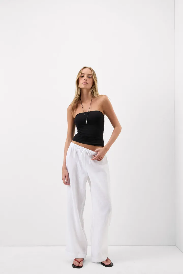 Intimissimi Pantalón Largo con Cordón Ajustable de Tela de Lino The Pure Linen Mujer Azul Tamaño L