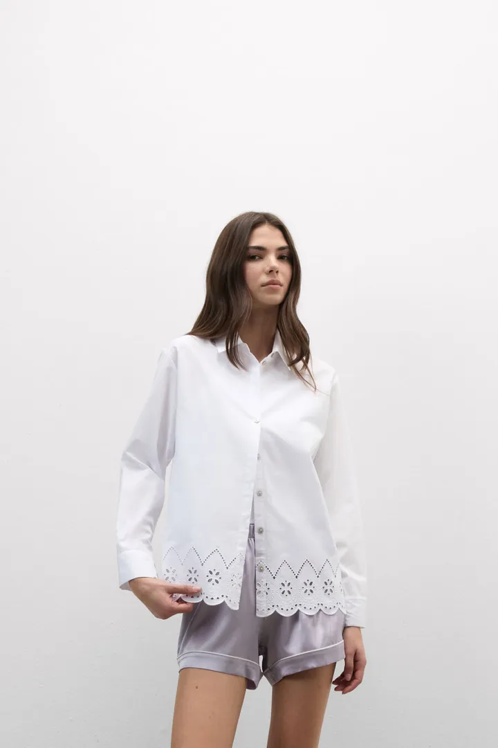 Intimissimi Camisa de Tela de Algodón Bordado Inglés Made with Love Mujer Blanco Tamaño L