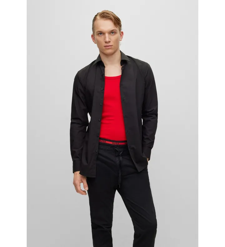 HUGO para hombre. 50289499 Camisa Kenno negro (37), Casual, Fiesta, Algodón, Manga larga