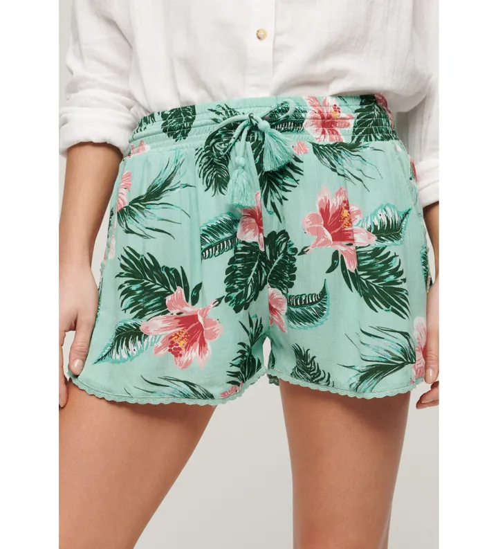 Superdry para mujer. W7110423A Short playero verde (M), Casual, Viscosa