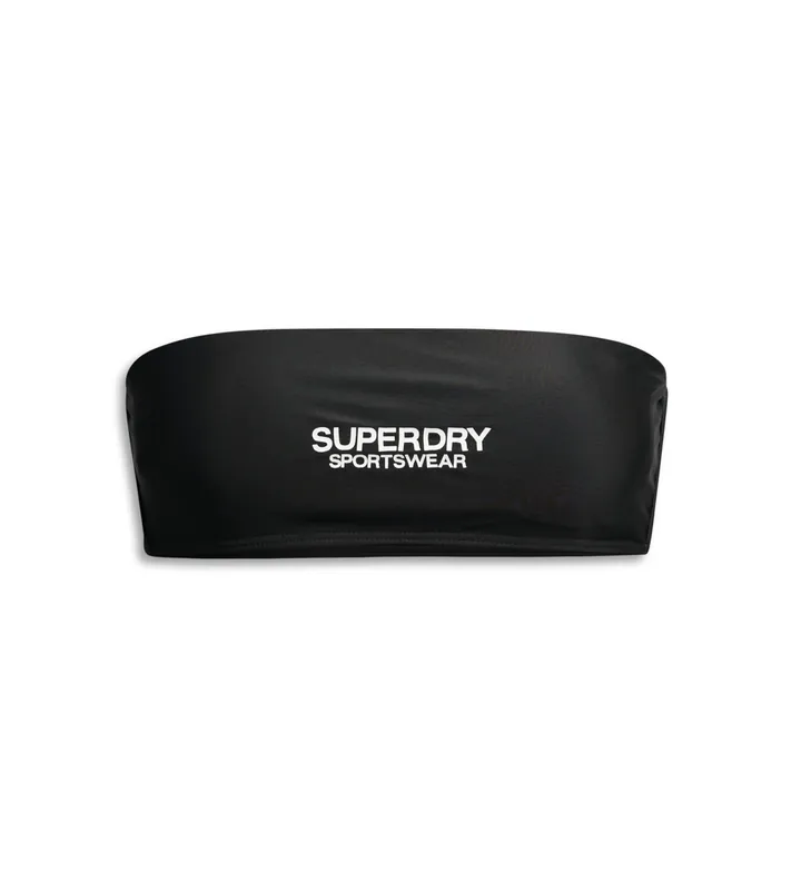 Superdry para mujer. W3010388A Top de bikini bandeau con logotipo negro (L), Beachwear, Poliéster Reciclado, Sostenible