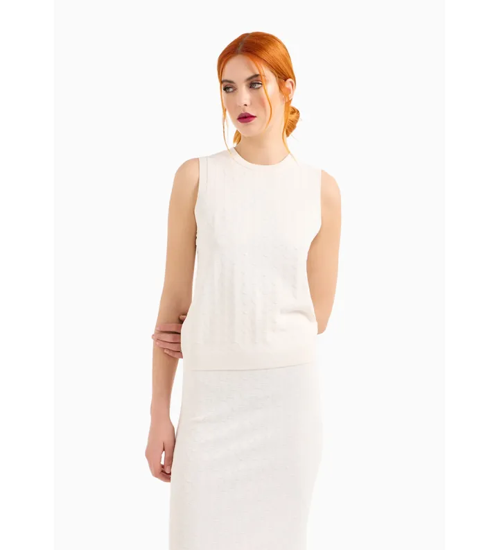 A|X Armani Exchange para mujer. 8NYH9AYMH6Z1130 Top de punto blanco (L), Casual, Viscosa, Sin mangas / Tirantes