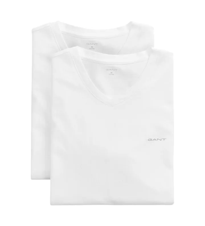 Gant para hombre. 900012018 Set de 2 camisetas de cuello de pico blanco (L), Homewear, Algodón, Manga corta
