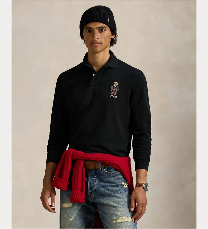 Polo Ralph Lauren para hombre. 710981793002 Polo de piqué Classic Fit con Polo Bear negro (S), Casual, Algodón, Manga larga