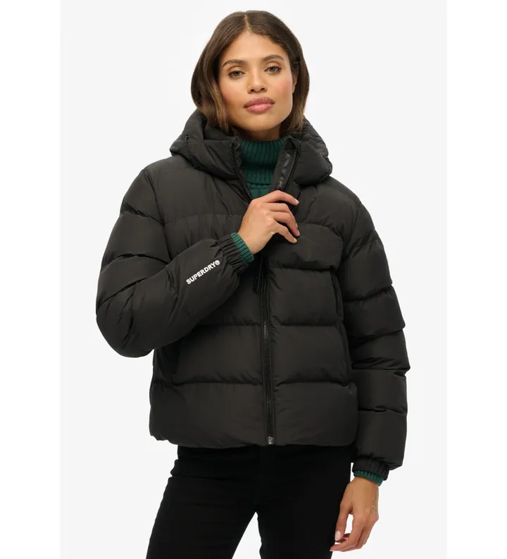 Superdry para mujer. W5011996A Abrigo Sports Puffer negro (M), Casual, Poliéster