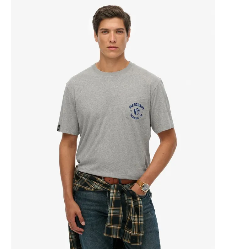 Superdry para hombre. M1012288A Camiseta Merchant Graphic gris (L), Casual, Algodón, Manga corta