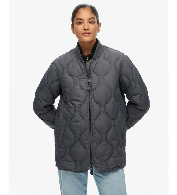 Superdry para mujer. W5011931A Chaqueta Short Quilted Liner gris (L), Casual, Poliéster