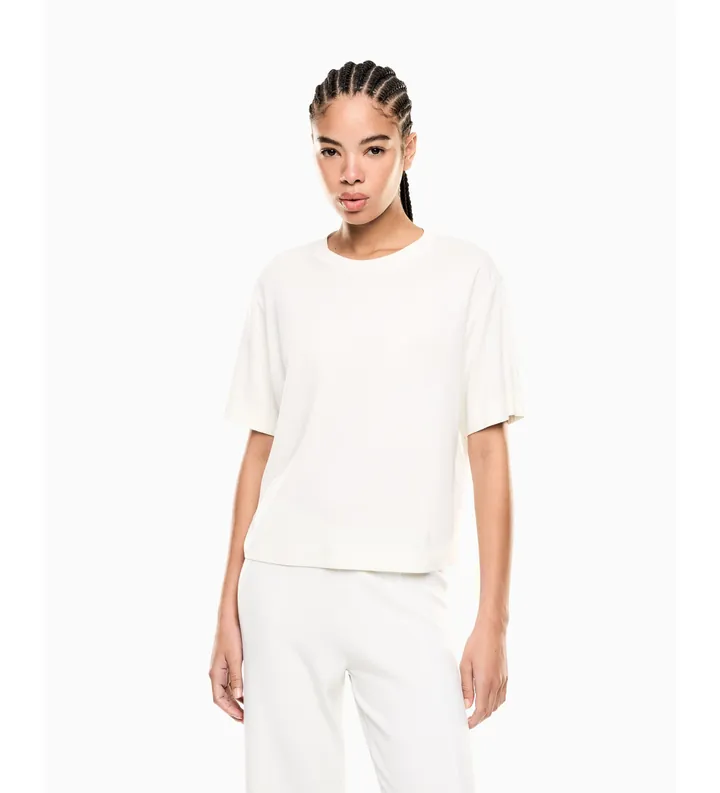 EA7 para mujer. 7W001015_AF13919 Camiseta en mezcla de viscosa Precious blanco (L), Deportivo, Manga corta
