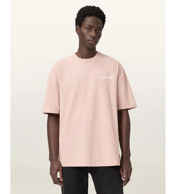 ALL SAINTS para hombre. M071PB Camiseta Underground rosa (L), Casual, Algodón, Manga corta
