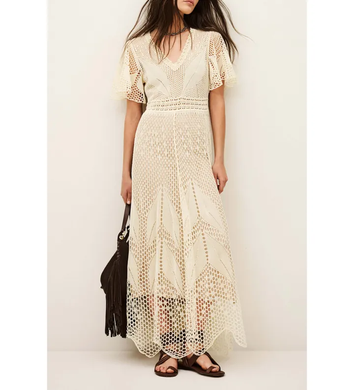 BA&SH para mujer. 1E26UMIA Vestido Umia beige (36), Casual, Manga corta