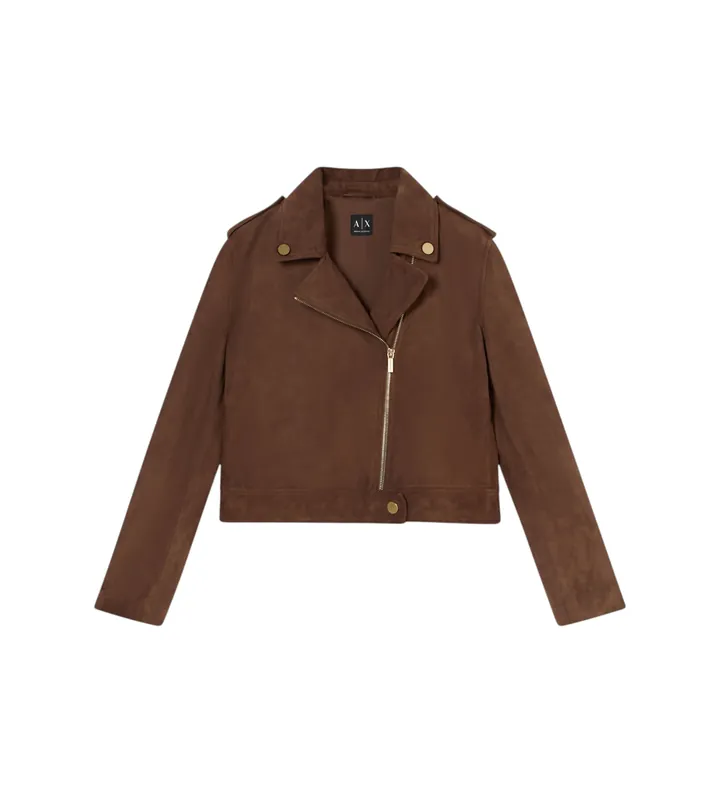 A|X Armani Exchange para mujer. XW001924AF21549U6136 Chaqueta de cuero Biker marrón (L), Casual, Piel
