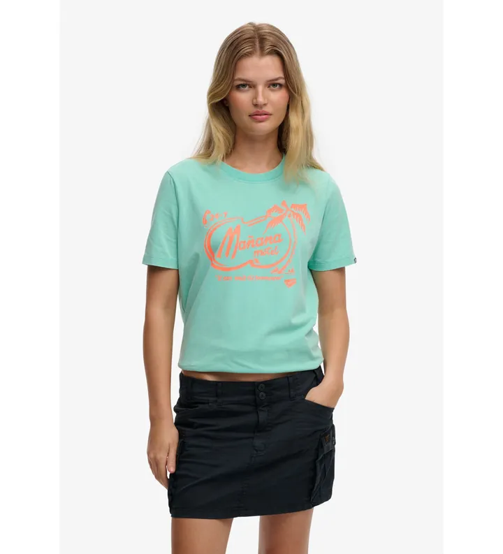 Superdry para mujer. W1011746A Camiseta Roadside Trade Relaxed turquesa (L), Casual, Algodón, Manga corta