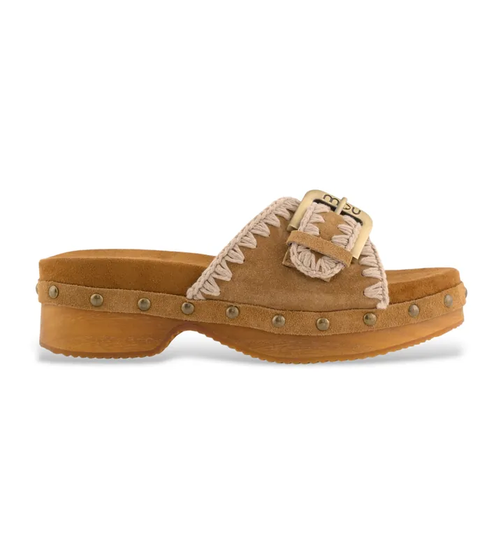 Mou para mujer. MU.SW151004A Sandalias de ante Low Heel Wood Clog marrón (37), 3 a 5cm, Ninguno, Casual