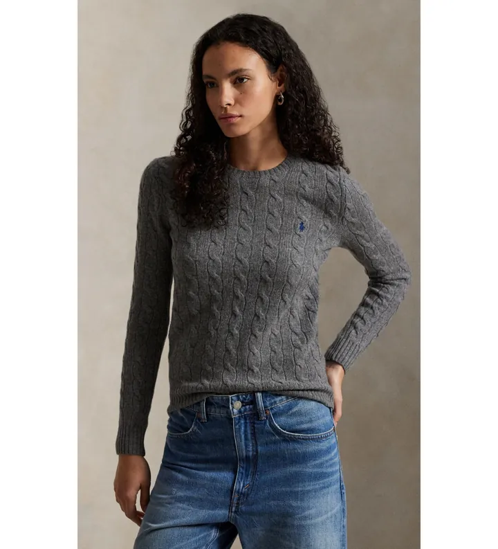 Polo Ralph Lauren para mujer. 211971865501 Jersey de lana y cachemira gris (L), Casual, Manga larga