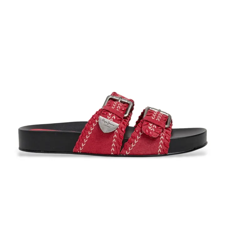 Pepe Jeans para mujer. PLS900006 Sandalias de Piel Agnes Ethnic rojo (40), Plano, Ninguno, Casual