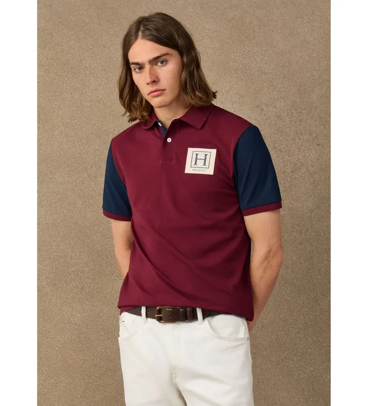 Hackett London para hombre. HM5600225 Polo Multi burdeos (L), Casual, Algodón, Manga corta
