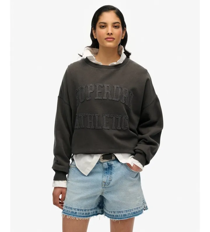 Superdry para mujer. W2012334A Sudadera Athletic Tonal Applique gris (L), Casual, Algodón, Manga larga