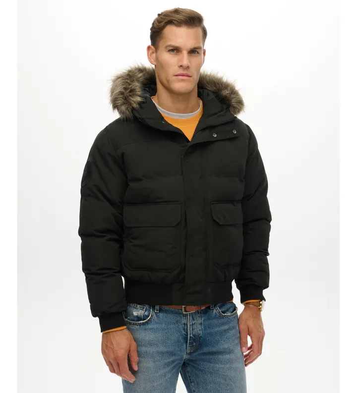 Superdry para hombre. M5012363A Chaqueta Everest Hooded negro (L), Casual, Poliéster Reciclado