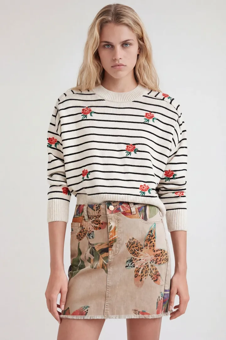 Desigual, Minifalda de camuflaje floral, MarróN, 34