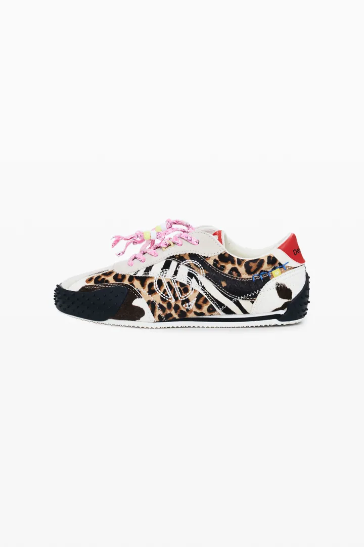 Desigual, Zapatillas patchwork animal print, Mujer, Cow Leather, Negro, 36