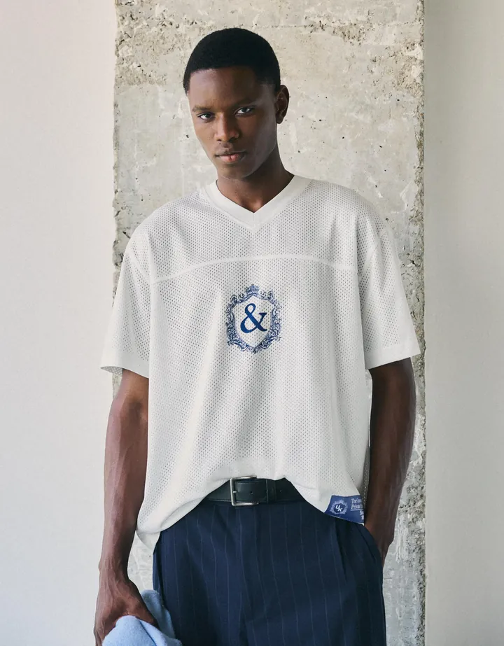 Bershka Camiseta Manga Corta Técnica Print Hombre L Blanco