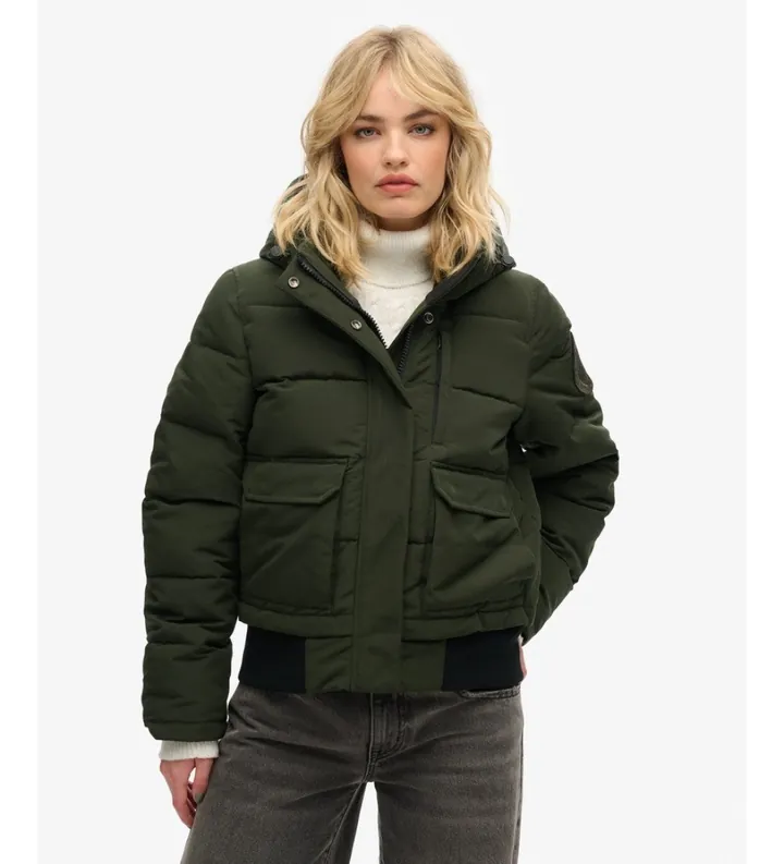 Superdry para mujer. W5011907A Cazadora bomber Everest verde (L), Casual, Poliéster