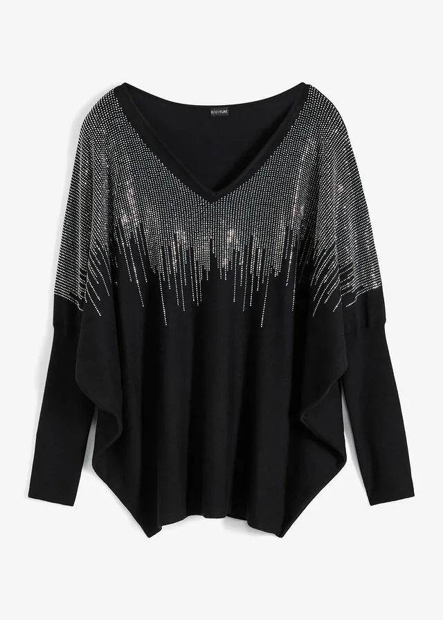 Jersey de punto fino con aplicación de piedras brillantes