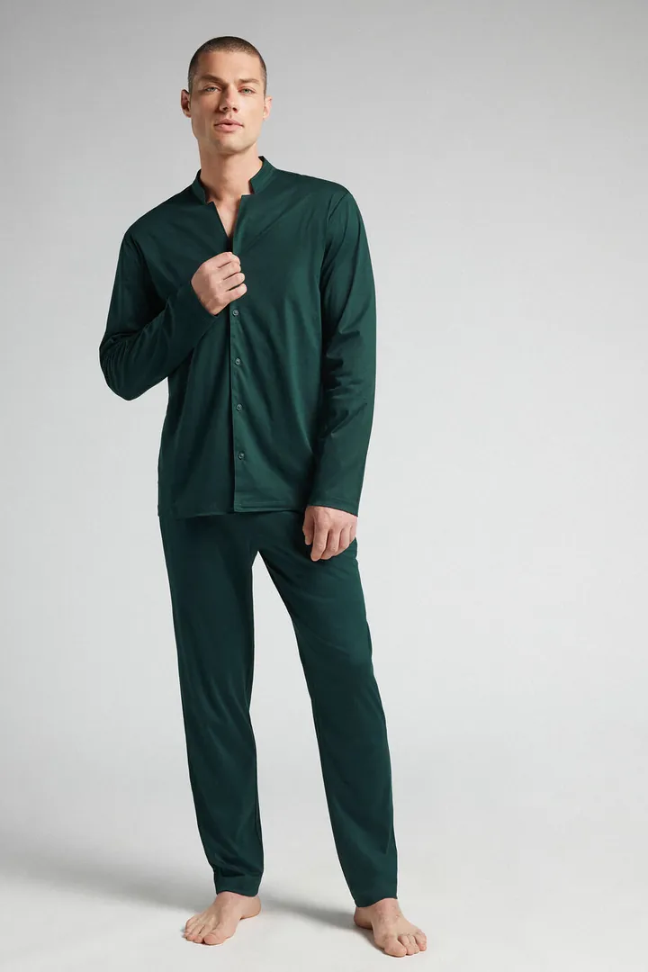 Intimissimi Pijama Largo con Abertura Delantera de Algodón Hombre Azul Tamaño L