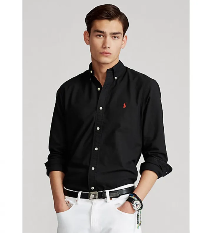 Polo Ralph Lauren para hombre. 710772290001 Camisa Oxford Custom Fit negro (M), Casual, Algodón, Manga larga