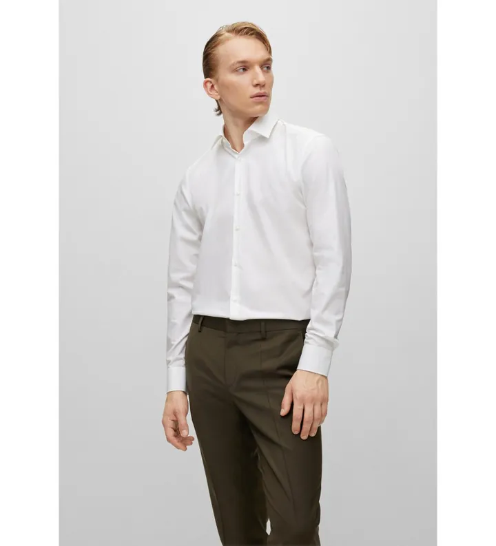 HUGO para hombre. 50289499 Camisa Slim Fit Kenno blanco (37), Casual, Fiesta, Algodón, Manga larga