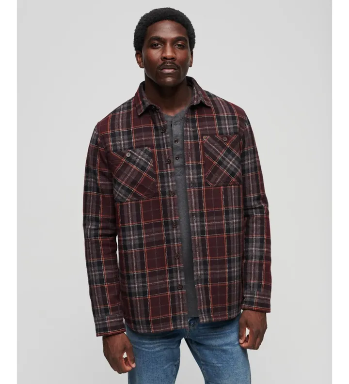 Superdry para hombre. M4010675A Sobrecamisa acolchada Merchant Store marrón (L), Casual, Lana, Manga larga